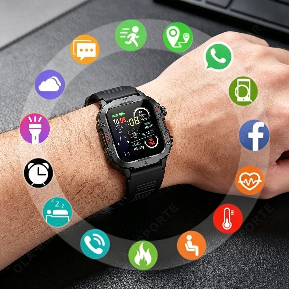 Smartwatch Military Watches For Men - Wytrzymały wojskowy smartwatch męski na zewnątrz