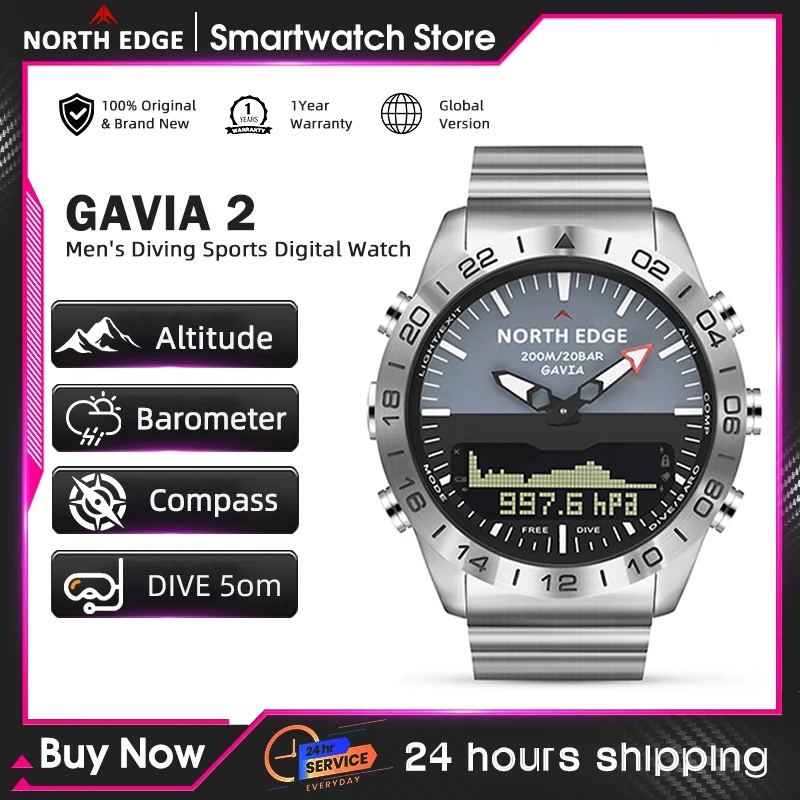 Smartwatch Army Watches For Men - NORTH EDGE Męski Zegarek Nurkowy Wojskowy