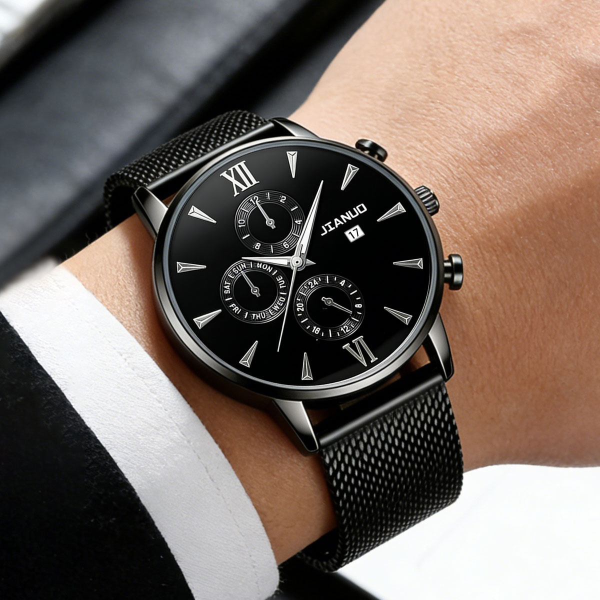 Modny męski zegarek kwarcowy z – Mesh Stainless Strap recenzja i cena