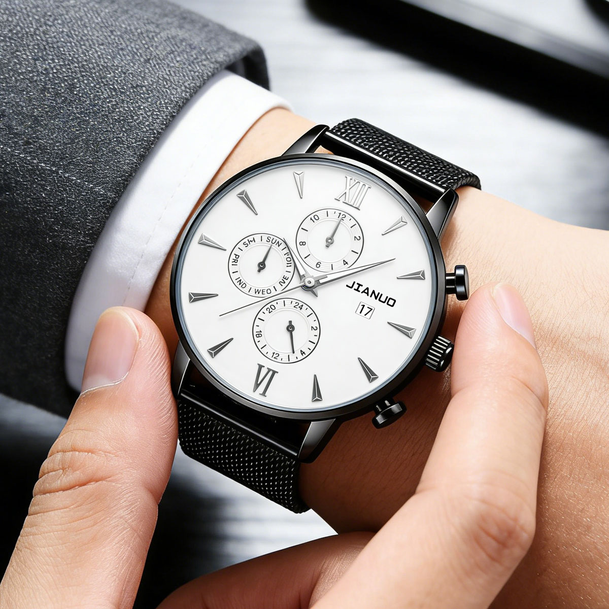 Modny męski zegarek kwarcowy z – Mesh Stainless Strap recenzja i cena