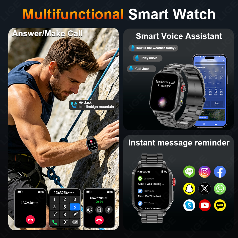 LIGE Nowy Smartwatch Męski z D – Smartwatch Military Watches For Men recenzja i cena